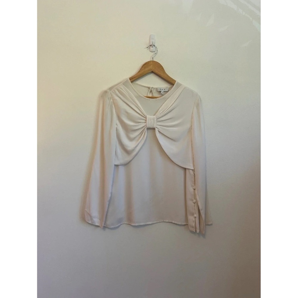 Milly Ivory Silk Blend Bow Front Long Sleeve Blouse | Size 8